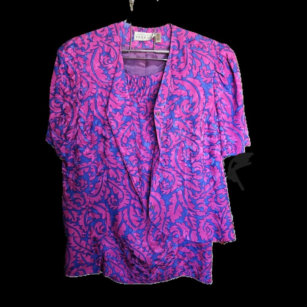 100% SILK Short sleeved blouse with matching skirt